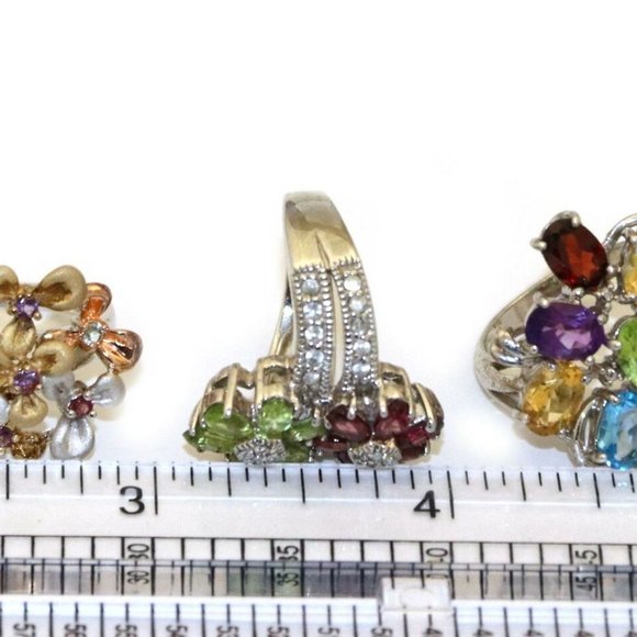 Vintage 925 Silver & Gems 4pcs Cuff Bracelet&Rings - Picture 8 of 9